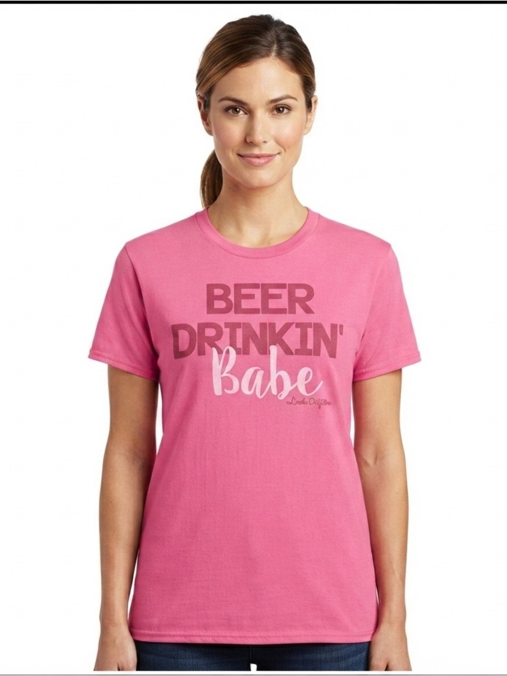 Lincoln Outfitters Beer Drinking Babe Pink Tee Shirt M
